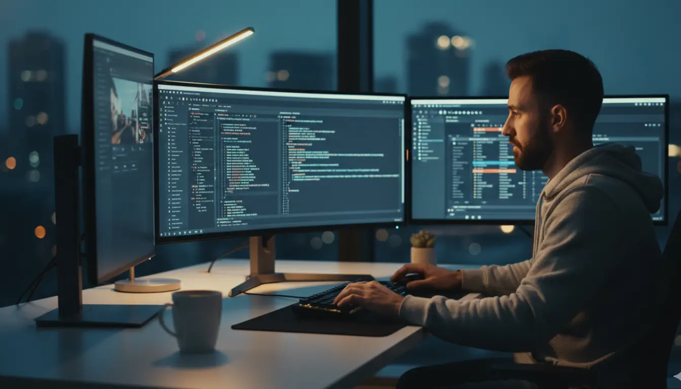 a man working for client custom we development in laptop